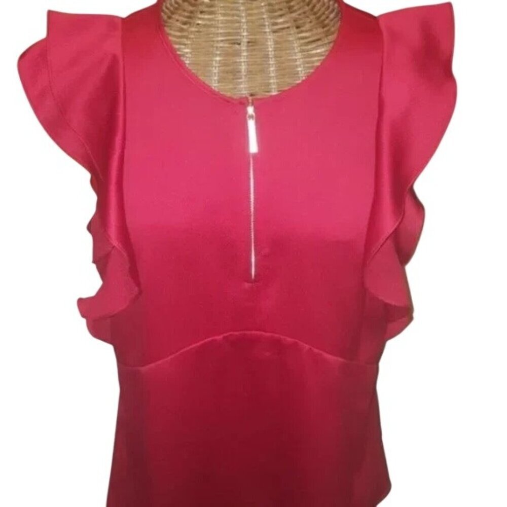 Michael Kors Red Satin Ruffle Blouse - Picture 5 of 5